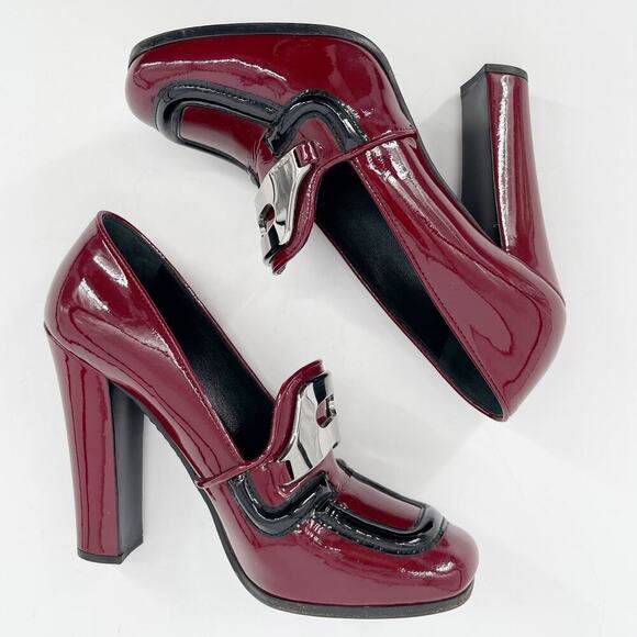 Prada Fall 2010 Burgundy Patent Leather Square Toe Loafer Pump Heel size IT 36 - Picture 4 of 15